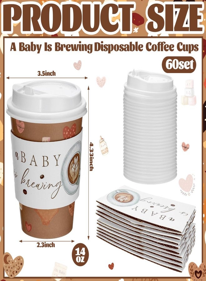 Vesici 60 Pcs 14oz A Baby Is Brewing Coffee Cups Baby Shower Decorations Disposable Coffee Cups with Lids and Sleeves Coffees Bean Theme Paper Cup Favors for Hot Cold Drink Party Supplies - Image 2